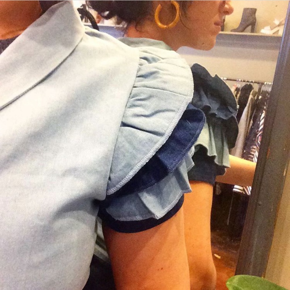 Courtshop Denim Ruffle Top - Picture 3 of 7